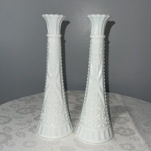 Mid-century Vintage Milk Glass Bud Vases mixed Set Of 2 White